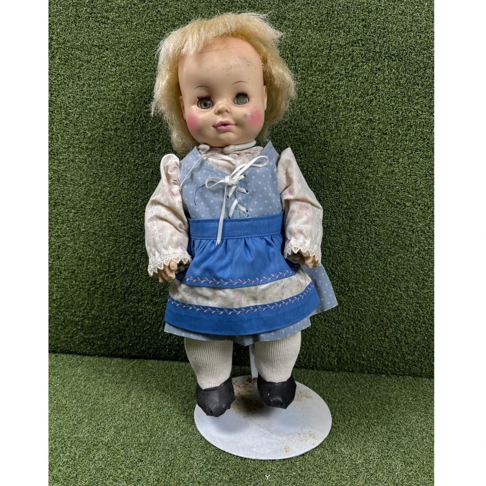 Vintage Porcelain Face Girl Doll Blue Prairie Dress‎ Taiwan Collectible 16in